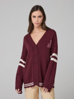 HINNOMINATE - Cardigan con rotture, righe e patch college