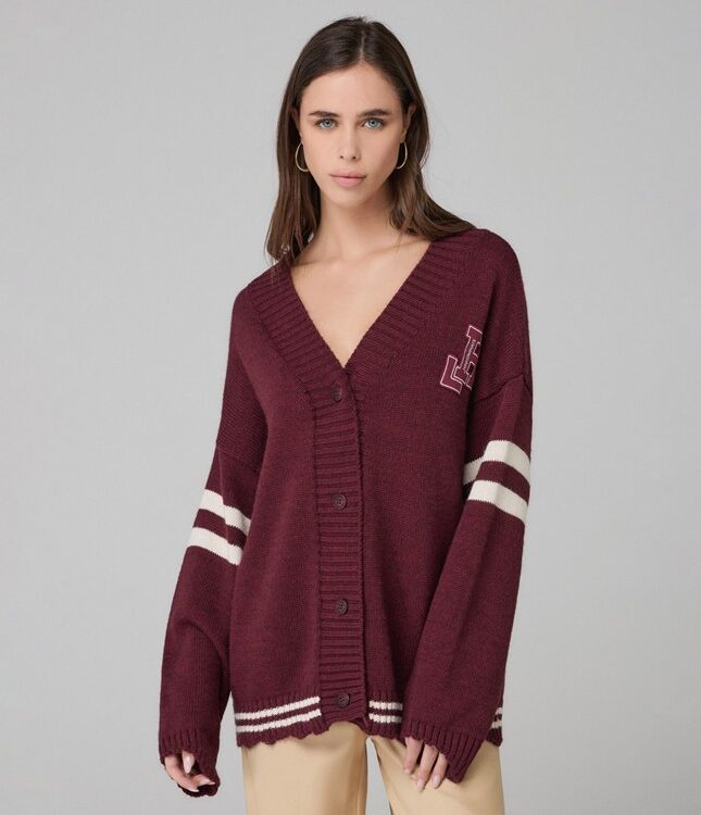 HINNOMINATE - Cardigan con rotture, righe e patch college
