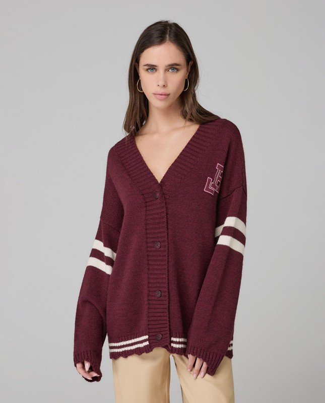 HINNOMINATE - Cardigan con rotture, righe e patch college