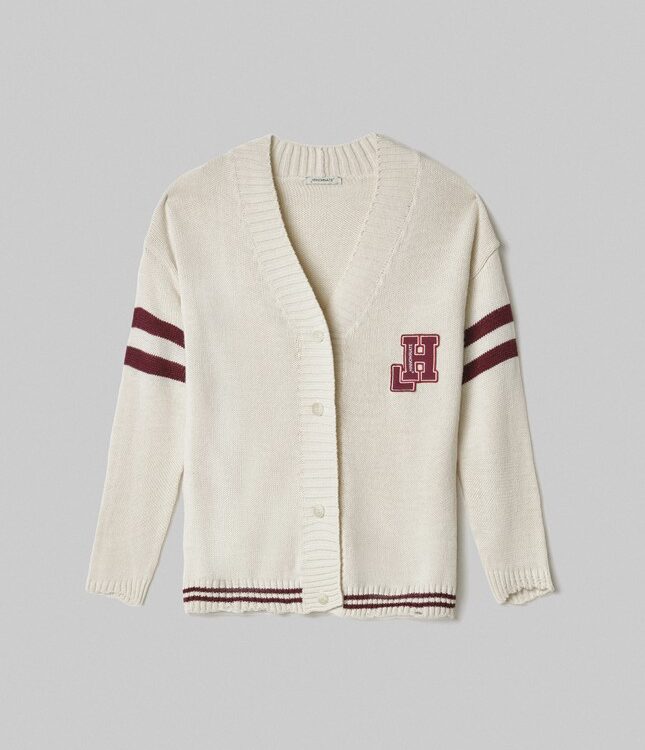 HINNOMINATE - Cardigan con rotture, righe e patch college
