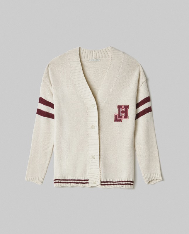 HINNOMINATE - Cardigan con rotture, righe e patch college