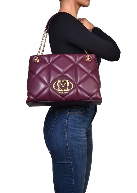 MOSCHINO - Borsa pu embossed vino