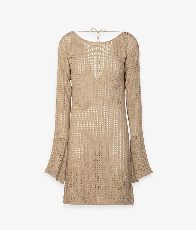 HINNOMINATE - Abito corto con manica a trombetta in maglia traforata