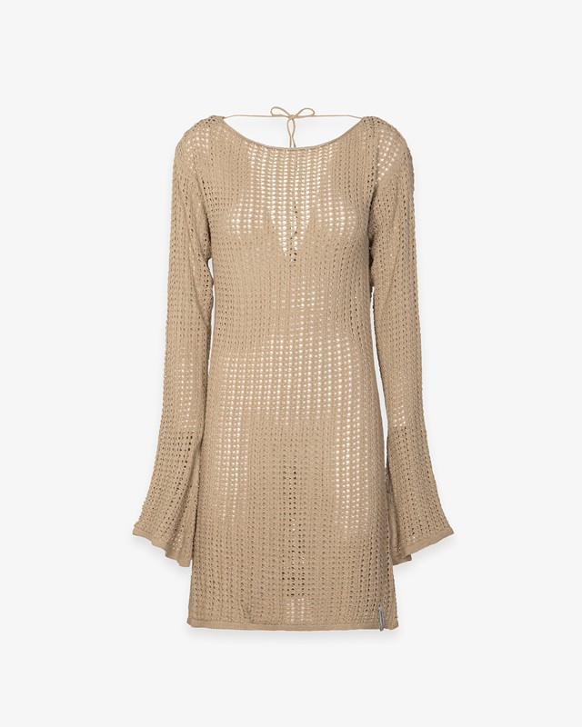 HINNOMINATE - Abito corto con manica a trombetta in maglia traforata