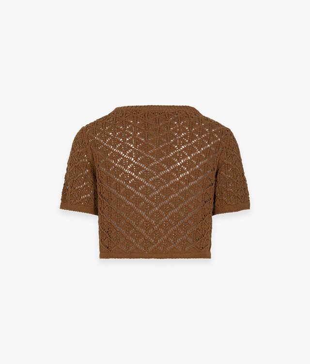 HINNOMINATE - Crop top in maglia traforata con m/m/ a trombetta