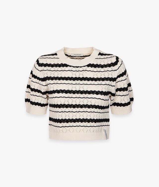 HINNOMINATE - Crop top m/m in maglia traforata rigata