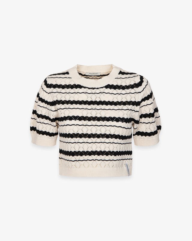 HINNOMINATE - Crop top m/m in maglia traforata rigata