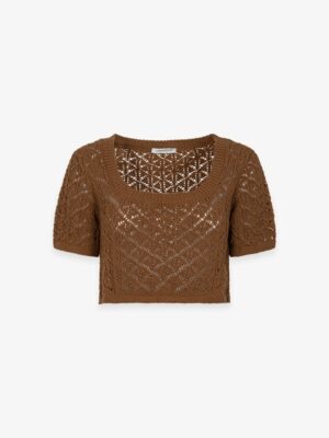 HINNOMINATE - Crop top in maglia traforata con m/m/ a trombetta