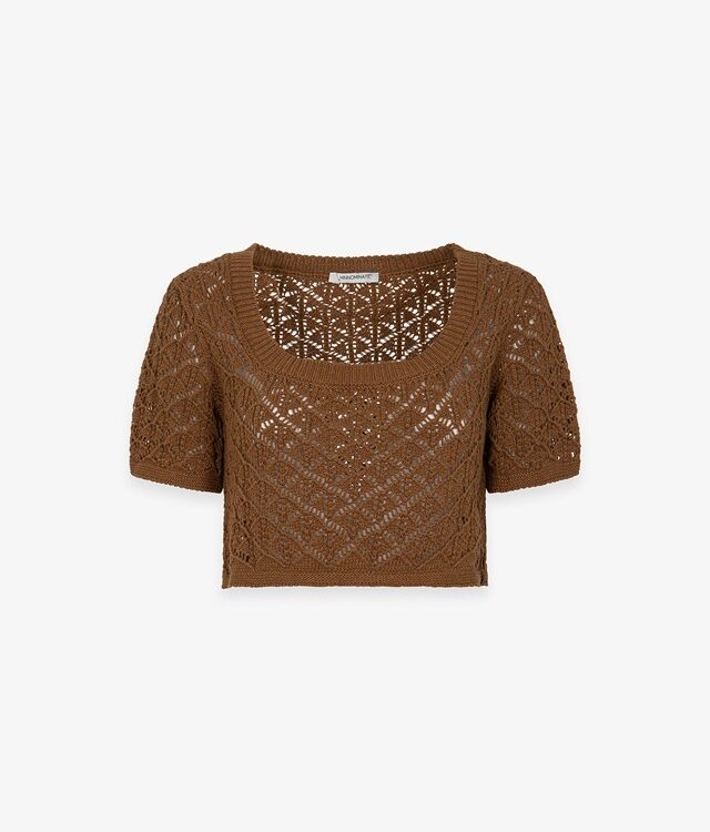 HINNOMINATE - Crop top in maglia traforata con m/m/ a trombetta