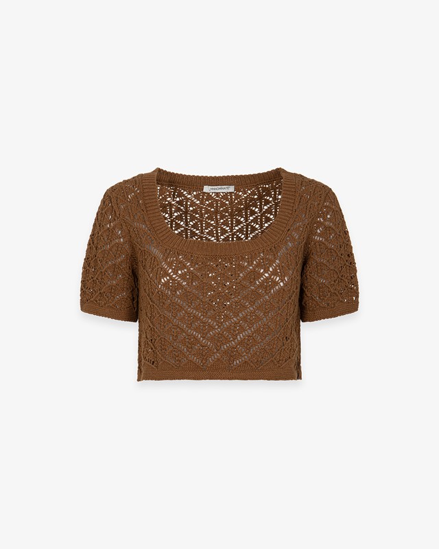 HINNOMINATE - Crop top in maglia traforata con m/m/ a trombetta