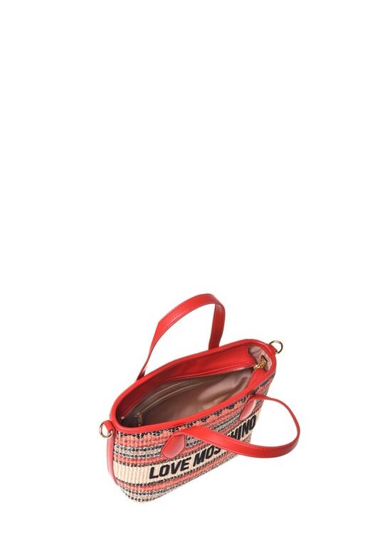 MOSCHINO - Borsa straw+pu rosso multi