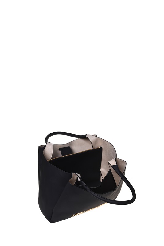 MOSCHINO - Borsa pu grs nero galv.oro