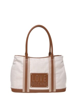 MOSCHINO - Borsa canvas naturale+pu cuoio