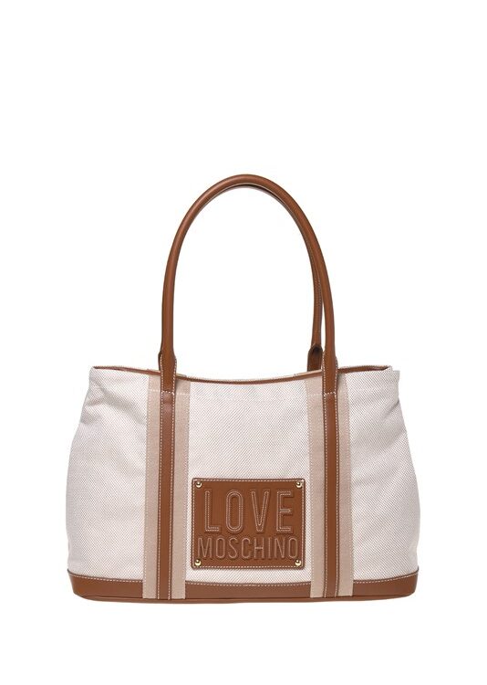 MOSCHINO - Borsa canvas naturale+pu cuoio