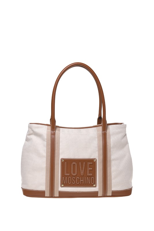 MOSCHINO - Borsa canvas naturale+pu cuoio