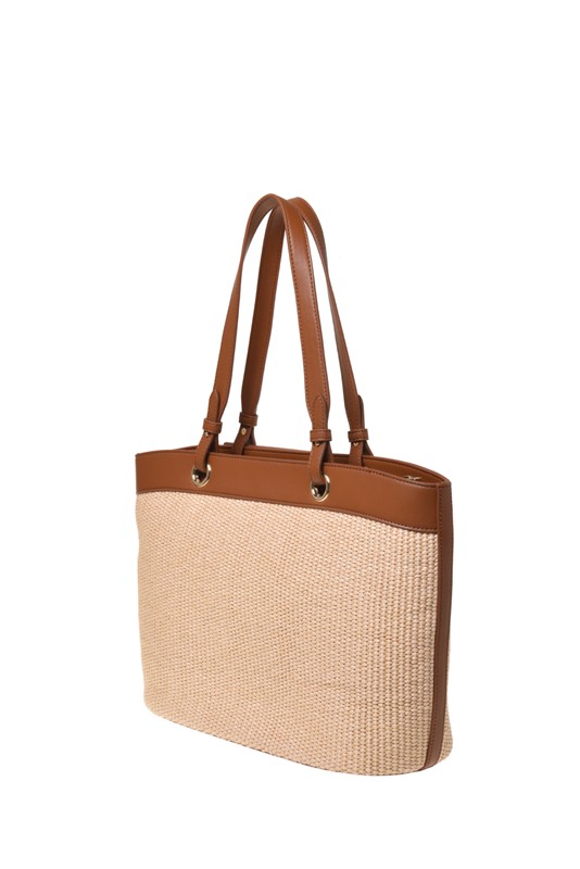 MOSCHINO - Borsa straw+pu cuoio