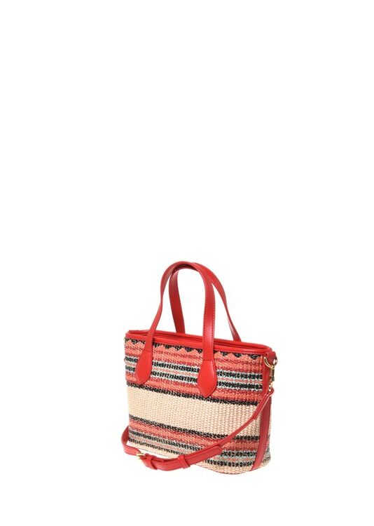 MOSCHINO - Borsa straw+pu rosso multi