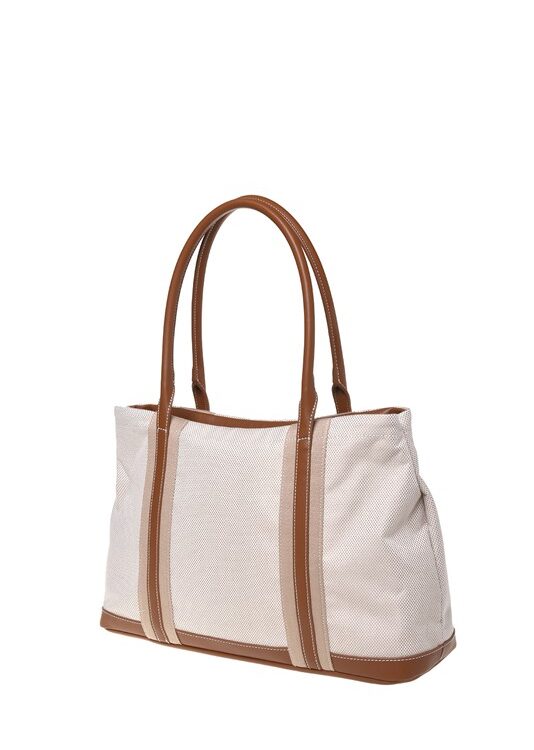 MOSCHINO - Borsa canvas naturale+pu cuoio
