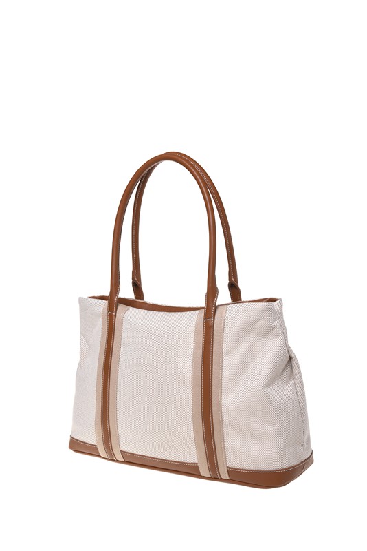 MOSCHINO - Borsa canvas naturale+pu cuoio