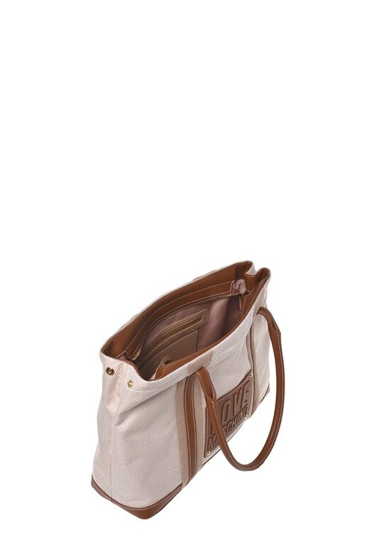 MOSCHINO - Borsa canvas naturale+pu cuoio