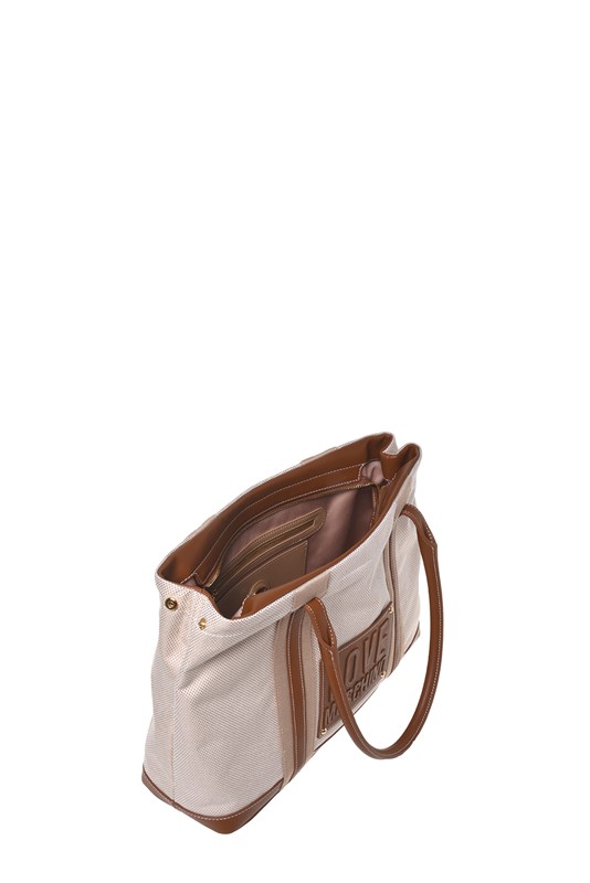 MOSCHINO - Borsa canvas naturale+pu cuoio
