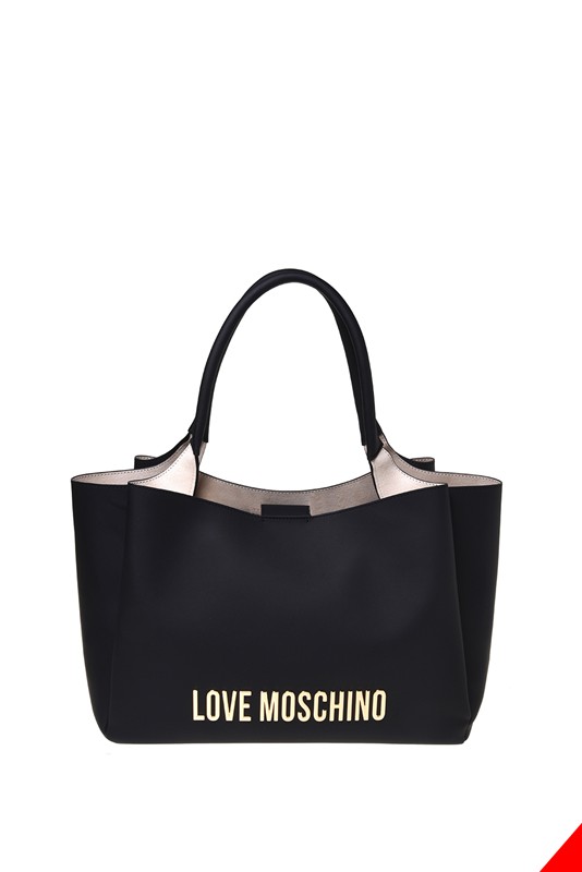 MOSCHINO - Borsa pu grs nero galv.oro