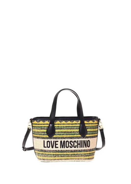MOSCHINO - Borsa straw+pu nero multi