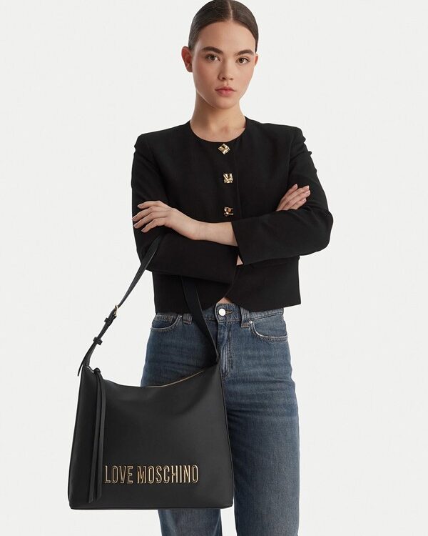MOSCHINO - Borsa pu grs nero galv.oro
