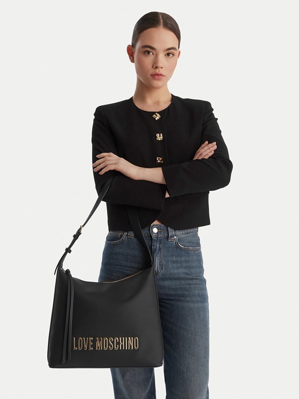 MOSCHINO - Borsa pu grs nero galv.oro