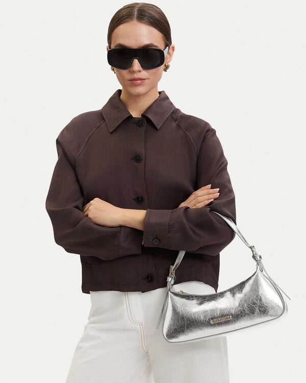 MOSCHINO - Borsa pu laminato argento